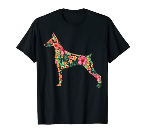Doberman Flower Funny Dog Silhouette floreale Gifts Donna Uomo Maglietta