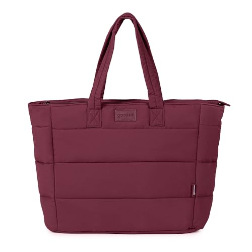 Gocase Bolsa Tote Puffer, Preta, Leve e Espaçosa, com Compartimento para Notebook até 35,5cm (Vinho)