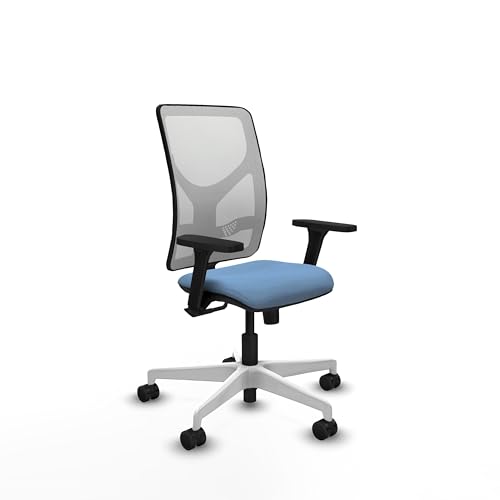 Piqueras y Crespo   Sillon para Trabajar en Casa Motilla con Brazos 3D, Apoyo Lumbar Regulable en Altura. Equipado con Sincro 3 Posiciones y Espuma de Corte. Blanco/Azul Cielo