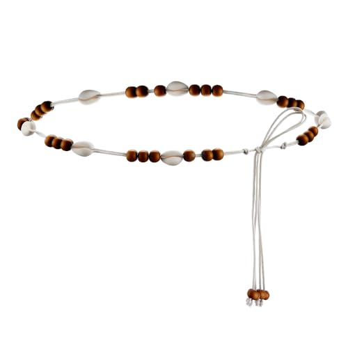 Womens Boho Macrame Belt for Dress Bohemian Style Rope Tassel Braided Waist Belt with Wooden Beads Shell Charm for Stylish Festival Casual Beach Accessories