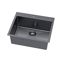 40x45cm Edelstahl Spülbecken, 1 Becken Küchenspüle Auflagespüle mit Siphon Set Edelstahlfarbe, Zwei Löcher mit Seifengerät