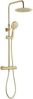 Edouard Rousseau - Columna de ducha termostática ARS DORADA - componentes ABS - Ducha de Mano 3 Chorros – Flexible 1,5 m (Oro Cepillado)
