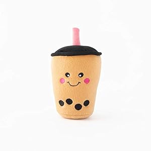 ZippyPaws NomNomz Plush Dog Toy, Stuffed Toy with Round Squeakers and Crinkles, Cute Food Character, Boba Milk Tea