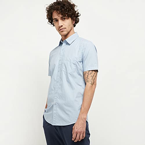 Image of Max Men Solid Spread Collar Half-Sleeve Regular Fit Casual Shirt