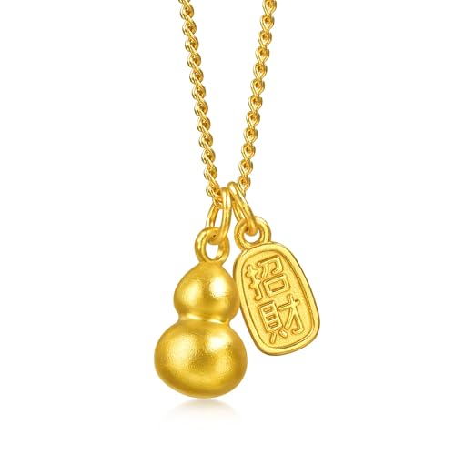 CHOW SANG SANG 999.9 24K Solid Gold Cultural Blessing Auspicious Fortune Tag & Gourd Charms Necklace for Women 47cm 95897N Price-by-Weight 4.86g Gold