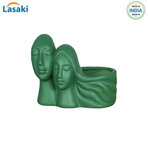 Image of Lasaki Couple deep Jungle Ceramic Pots for Indoor Plants, Planters, Flower, gamla, Outdoor, Balcony, Home, Garden, Office Decor, Succulent Pot(L - 16 X W - 10 X H - 14.5 cm)(Plants not Included)