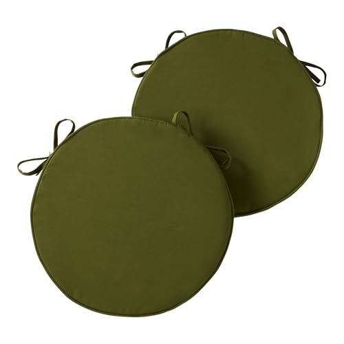 Greendale Home Fashions Set of 2 Outdoor 18 inch Round Patio Dining Chair Pads – Comfortable Fiber-Filled Seat Cushions with Ties, Reversible Polyester Fabric, Hunter Green
