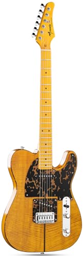 MUSILY MBT Solid Body Electric Guitar with Mahogany Body Maple Fingerboard and Bone Nut for Beginner to Professional Players Right Handed Natural Gloss Surface
