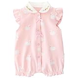 FITFIFTH POD Newborn Baby Girl Pink Bubble Romper Ruffle Short Sleeves Cozy Soft Cotton Button Jumpsuit 0-3Months