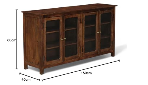 Image of Solid Wood Madrid 4-Door Glass Sideboard Cabinet | Crockery | Kitchen Cabinet | Finish - Scratch Resistant Tubaq