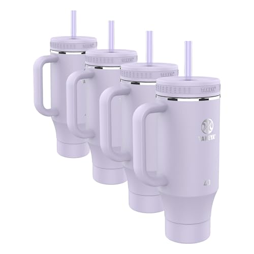 Image of Takeya 40 oz Stainless Steel Tumbler with Lid and Two Straws, Premium Quality, Double Wall Insulated, With Handle, Keep Drinks Cold for Up to 24 Hours, Vivacity Purple (Pack of 4)