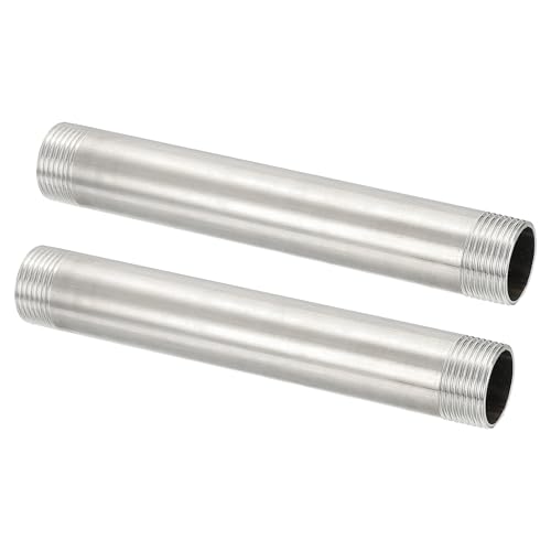 PATIKIL 304 Stainless Steel Pipe Fitting, 2 Pack 1" BSP Male x 1" BSP Male Threaded 8" Length Nipple Cast Pipe for Extending Piping, Silver