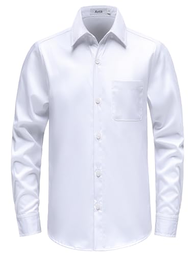 Boys Stretch Soft Dress Shirts Wrinkle Free Long Sleeve Button Down Shirts with Pockets for School Prom