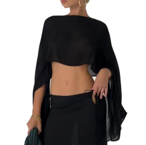 Women Knit Sheer Poncho Top Lightweight Shrug See Through Sweater Crochet Mesh Shawl Cover-up Pullover Beachwear