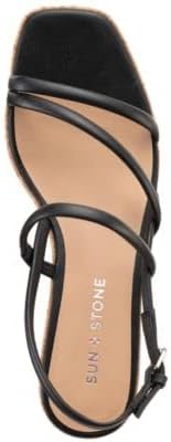 SUN STONE Womens Black 1" Platform Cork-Like Strappy Padded Bella Square Toe Wedge Buckle Slingback Sandal 11 M - Image 2