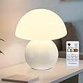 ShimmerLoom Remote Control Mushroom Lamp with Timer – 3-Color Dimmable Bedside Light, Ceramic Base & Glass Shade, Modern Decorative Night Lamp for Bedroom, Living Room, and Home Office (Pearl White)