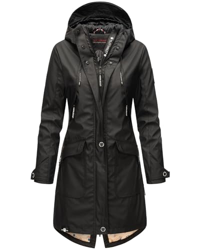 Navahoo Damen Regenjacke Regenmantel mit Kapuze Wasserabweisend B939 [B939-Schötch-Schwarz-Gr.S]