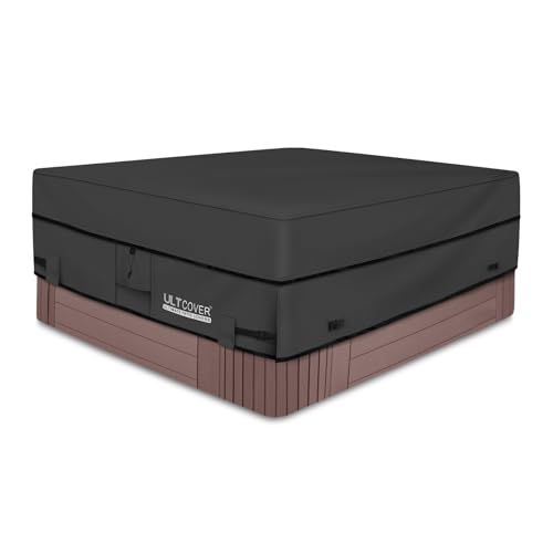 ULTCOVER Wodoodporny poliestrowy kwadratowy pokrowiec na wannę z hydromasażem 600D na zewnątrz pokrowce SPA 229 x 229 cm, czarny