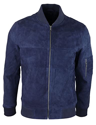 TruClothing Mens Genuine Suede Bomber Jacket Leather Casual Varsity VIntage Smart Casual