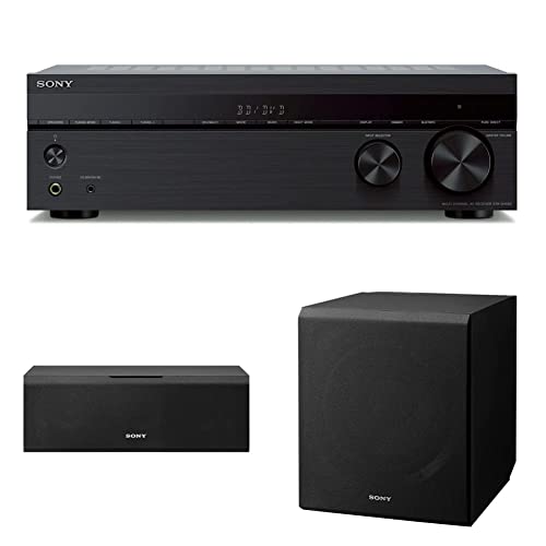 Sony Strdh590 5.2 Channel Surround Sound Home Theater Receiver, Black & Sscs8 2-Way 3-Driver Center Channel Speaker - Black, 4 Bookshelf Speaker System & Sacs9 10-Inch Active Subwoofer,Black #TOP23