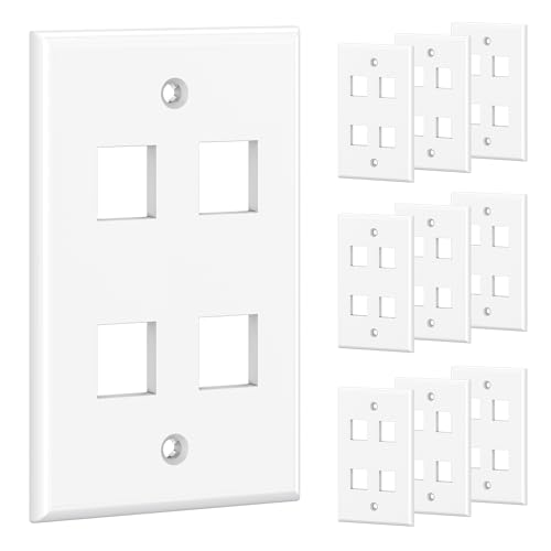 [UL Listed] Cable Matters 10-Pack Low Profile 4-Port Keystone Wall Plate