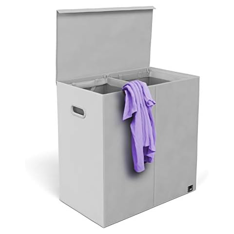 Mindspace Double Laundry Hamper with Lid and Removable Mesh Bags - Woven Canvas Laundry Basket Organization for Bathroom, Bedroom, Kids, Baby - Cool Gray, Oxford Collection Cover