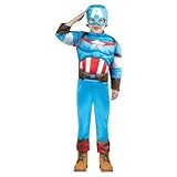 Jazwares CAPTAIN AMERICA TODDLER Marvel Avengers Baby Child Halloween Costume with Padded Jumpsuit & Fabric Mask (TODDLER 4T)