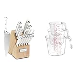 Cuisinart 15-Piece Knife Set with Block, High Carbon Stainless Steel, Forged Triple Rivet, White, C77WTR-15P & Nesting Liquid Measuring Cups, Clear, 3-Piece, CTG-00-3MC