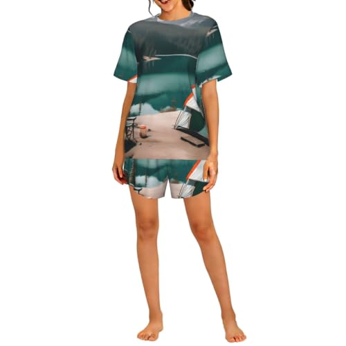 Pyjama manches courtes femme confortable contre la chaleur nocturne