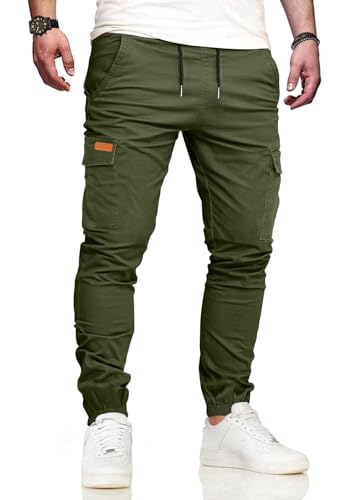 VMSUCIJ Pantalon Cargo Hombre Pantalones de Trabajo Hombre Casuales Elásticos Pantalón Jogger Largos Pants con Bolsillos,Verde Militar 05,M