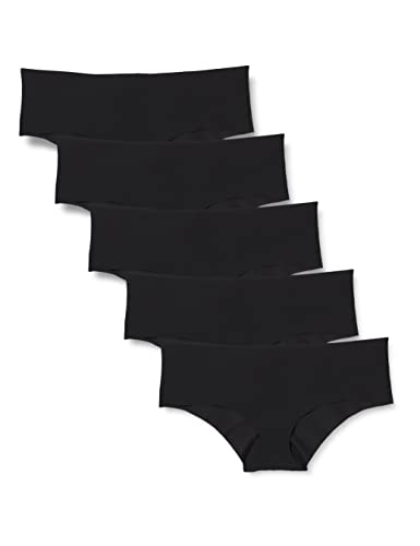 Iris & Lilly Ropa Interior Hípster de Microfibra «No Show» Mujer, Pack de 5, Negro, 44