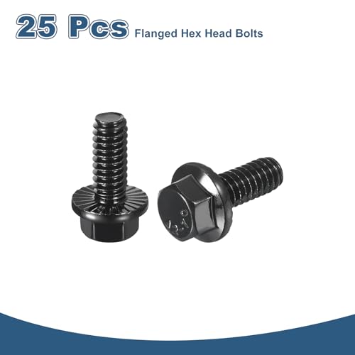 Image of uxcell 25Pcs 1 /4-20 x 5 /8 inch Flanged Hex Head Bolts, 304 Stainless Steel Flange Hexagon Screws, Flange Hex Drive Screws 5.8 Grade for Machinery Industry Home Appliances, Black