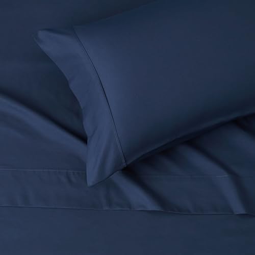 Amazon Basics Lightweight Super Soft Breathable Easy Care Microfiber 3 Piece Bed Sheet Set with 14-Inch Deep Pockets, Twin, Navy Blue, Solid - 2