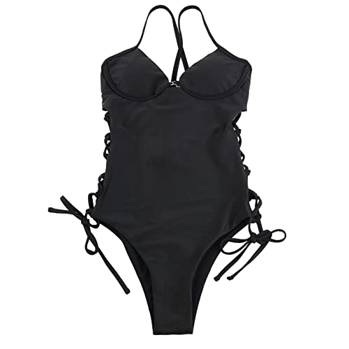 Traje de baño enterizo fashion para mujer color sólido swimwear de playa 5