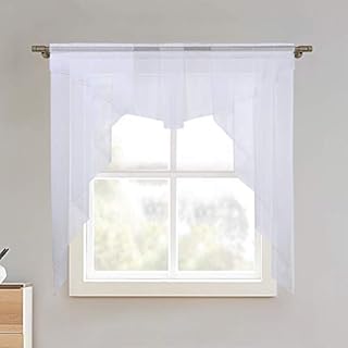 Lintimes Kitchen Curtains Small Curtains Semi Transparent Voile Curtains Cafe Curtains Small Window Curtains Decor Valance, White, 80cm*80cm