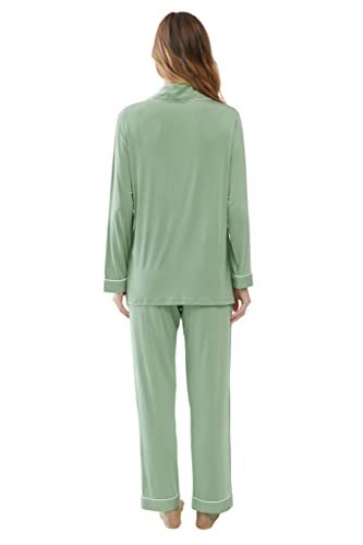 Image of Cherrydew Women Bamboo Viscose Cooling Long Sleeve Button Down Pajama Sets | Buttery Soft,Cooling Comfort,Breathable,Stretchy Fabric