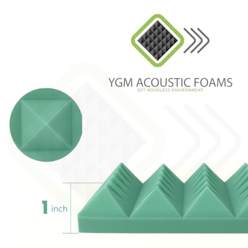 Image of YGM Acoustic Foams Pyramid Acoustic Panels 1 Foot x 1 Foot x 1 inch Thick | 50 Density Acoustical Sound Proof Foam for Room & Studio | Echo Reduction & Noise Absorption (Green, Set of 144)