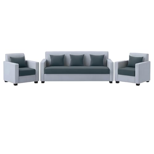 Image of FURNY Lexon 5 Seater Fabric 3+1+1 Sofa Set (Dark Grey-Light Grey) Premium Velvet Finish | Durable & Comfortable | Ideal for Living Room