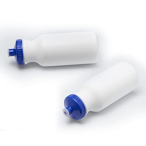 DISCOUNT PROMOS White Water Bottles with Push Cap, 10 pack, 20 oz, Reusable BPA FREE Squeezable Bottles in Bulk, White Blue