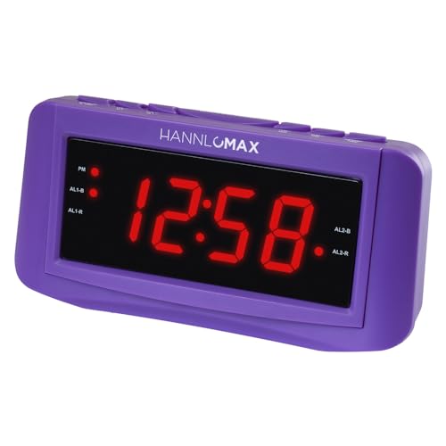 HANNLOMAX HX-117CR Alarm Clock Radio, PLL AM/FM Radio, 1.2 Red LED Display, Dual Alarm, Alarm Wake Up to Radio or Buzzer (Purple)