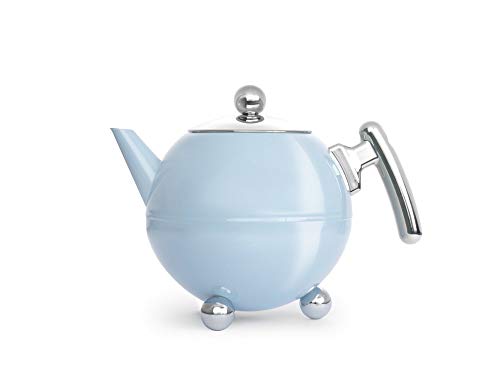 Bredemejier 40 floz Double Wall Stainless Steel Teapot SS Spring Blue Bella Ronde