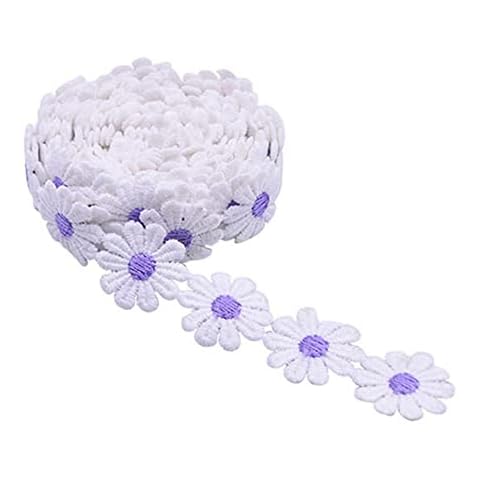5 Yard 25 mm Flower Lace Ribbon Lace Trim Embroidery Decorative Ribbon Trimming Ribbon Daisy Decorative Ribbon Lace Trim for Wedding Decoration Craft Sewing Decoration (Purple) Cover