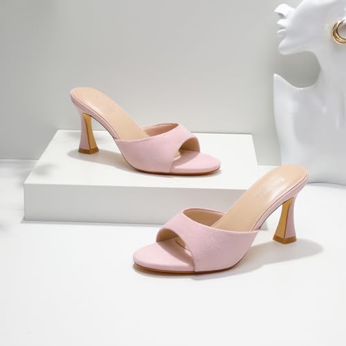 Image of Susanny High Heels for Women Pointed Open Toe Strappy Chunky Block Heels Ankle Strap Stiletto Kitten Heeled Sandals Wedding Bridal Party Prom Sexy Dress Shoes
