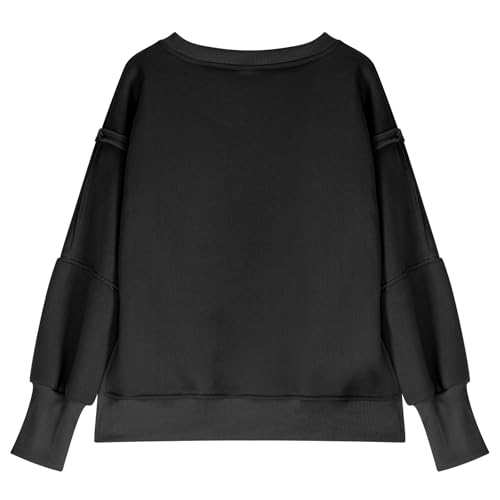 Girls Oversized Sweatshirt Crewneck Long Sleeve Kids Side Split Cute Pullover Tops Exposed Seams Shirts 5-14 Years4