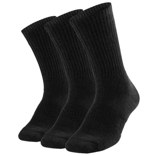 SOX TOWN Cushioned Crew Training Athletic Socks for Men Women(Black M 3P)