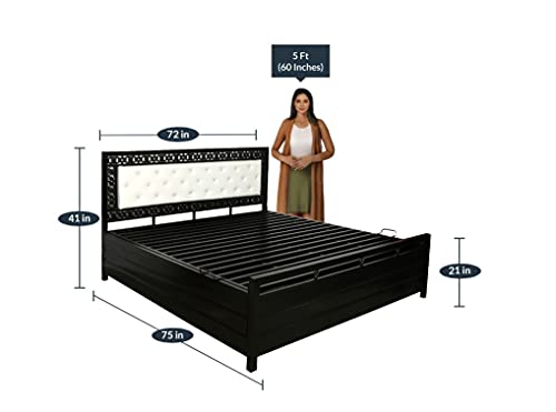 Image of Black Metal HEADBOARD Bed with Hydraulic Storage for Home Livingroom Bedroom - Ivory Cushion (6x6)