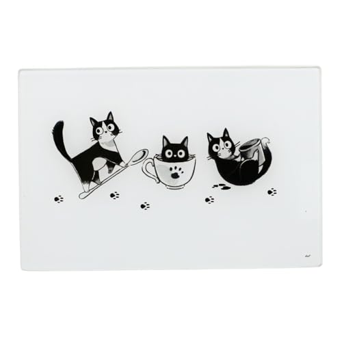 Dessous de Plat en Verre Mia, Motif Chatons Noir et Blanc, 20 x 30 cm