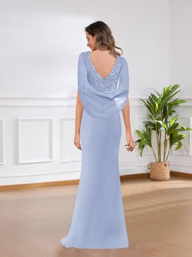 Mermaid Mother of The Bride Dresses for Women Lace Chiffon Long Cape Sleeve Formal Party Dress2