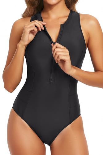 Tempt Me Women Black One Piece Swimsuit Athletic Zipper...