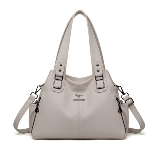 Bolsa de Ombro Grande Feminina de Couro PU Bolsa Feminina Transversal Vintage Multi Bolso Original ALWY (Off White)